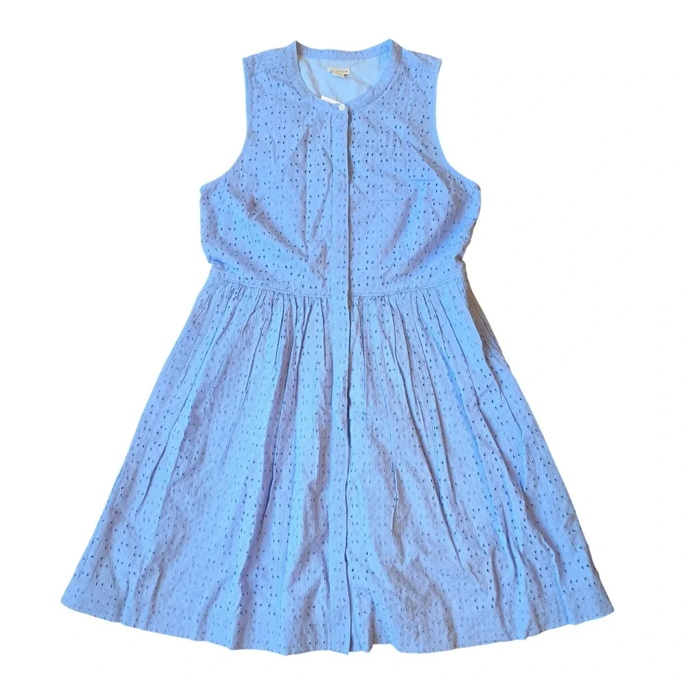 J. Crew NWT Eyelet Sleeveless Button Front Dress L2338 Periwinkle Blue Size 12